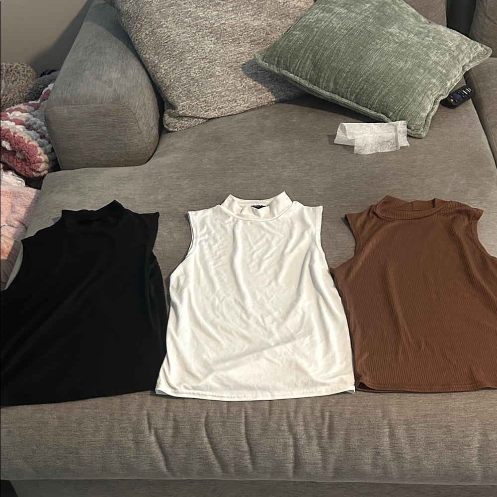 Sleeveless Women's Tops - Black, White, and Brown